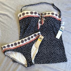 Anna Cole Swimsuit Tankini Top Size XL, Swim Bottoms Size M. Navy Blue.